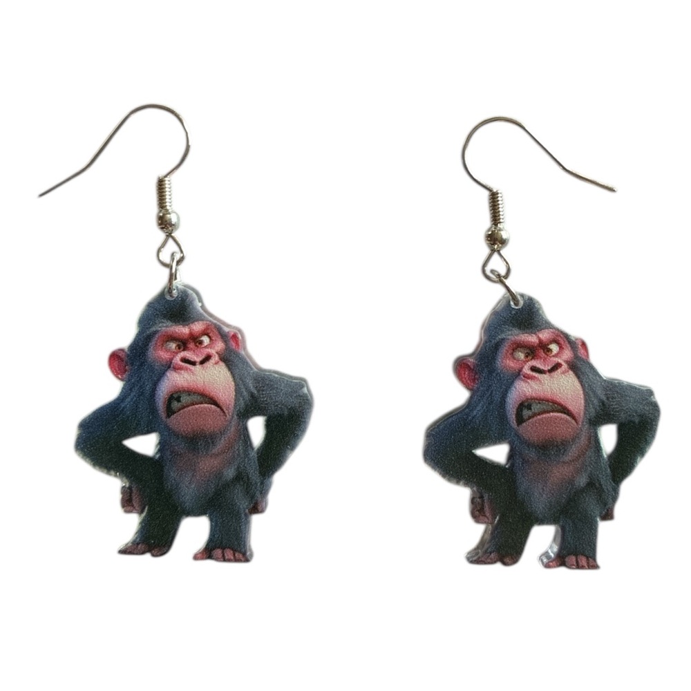 Cartoon Sneering Ape Earrings
